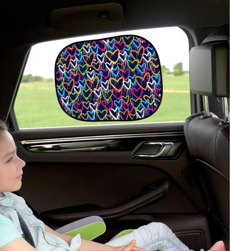 pare soleil voiture bebe coeurs multi couleurs