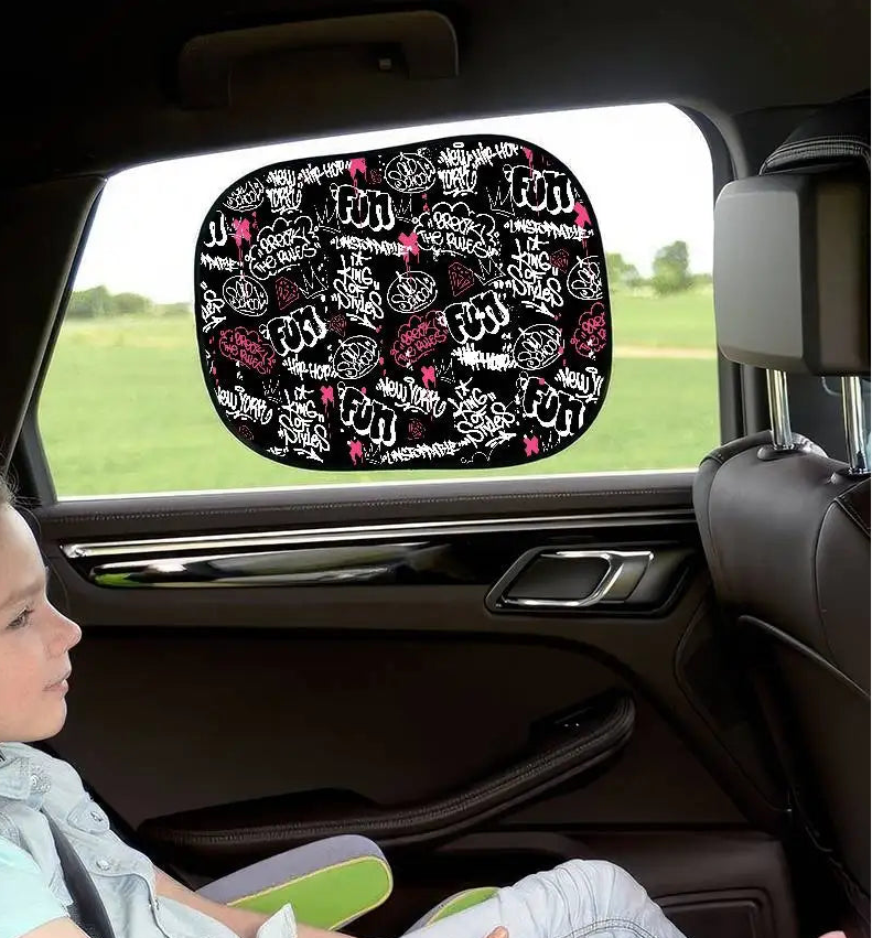pare soleil voiture bebe graffiti noir rose