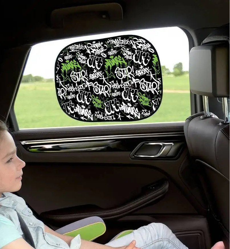pare soleil voiture bebe graffiti noir vert