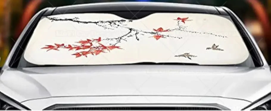 pare soleil voiture blanc feuilles