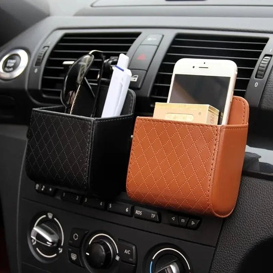 Car Phone Holder Mount Air Vent Hanging Storage Box Car Mobile Phone Bag PU Leather Glasses Organizer Support in Car Accessories - Ambiance Auto