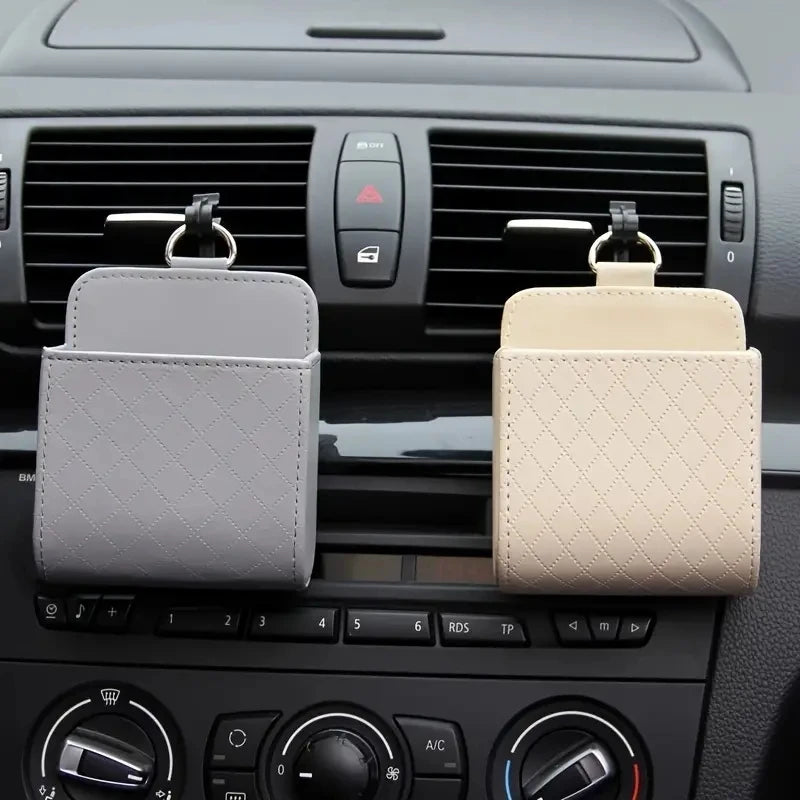 Car Phone Holder Mount Air Vent Hanging Storage Box Car Mobile Phone Bag PU Leather Glasses Organizer Support in Car Accessories - Ambiance Auto