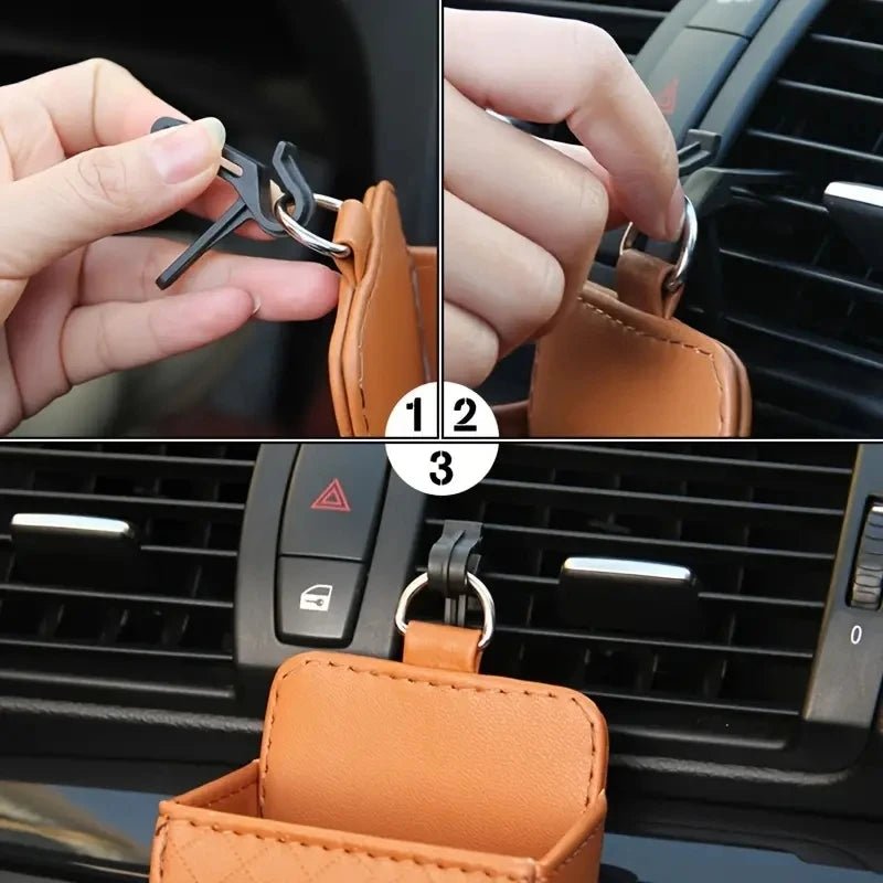 Car Phone Holder Mount Air Vent Hanging Storage Box Car Mobile Phone Bag PU Leather Glasses Organizer Support in Car Accessories - Ambiance Auto