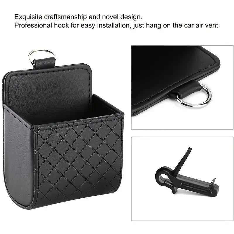 Car Phone Holder Mount Air Vent Hanging Storage Box Car Mobile Phone Bag PU Leather Glasses Organizer Support in Car Accessories - Ambiance Auto