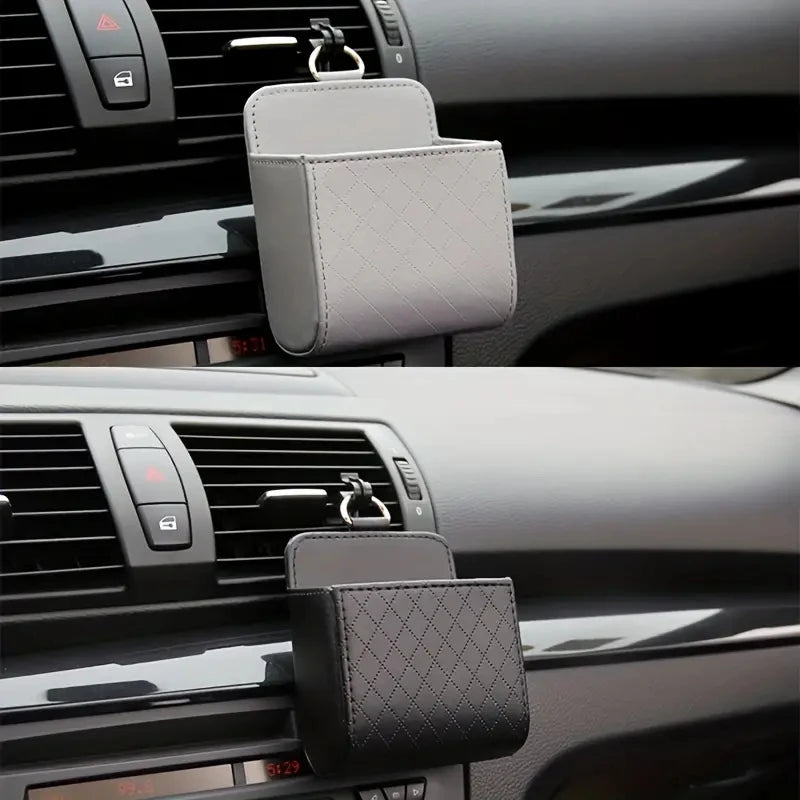 Car Phone Holder Mount Air Vent Hanging Storage Box Car Mobile Phone Bag PU Leather Glasses Organizer Support in Car Accessories - Ambiance Auto