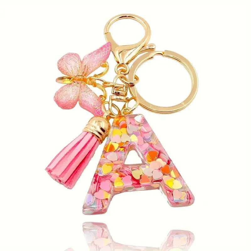 porte cle rose papillon lettre a
