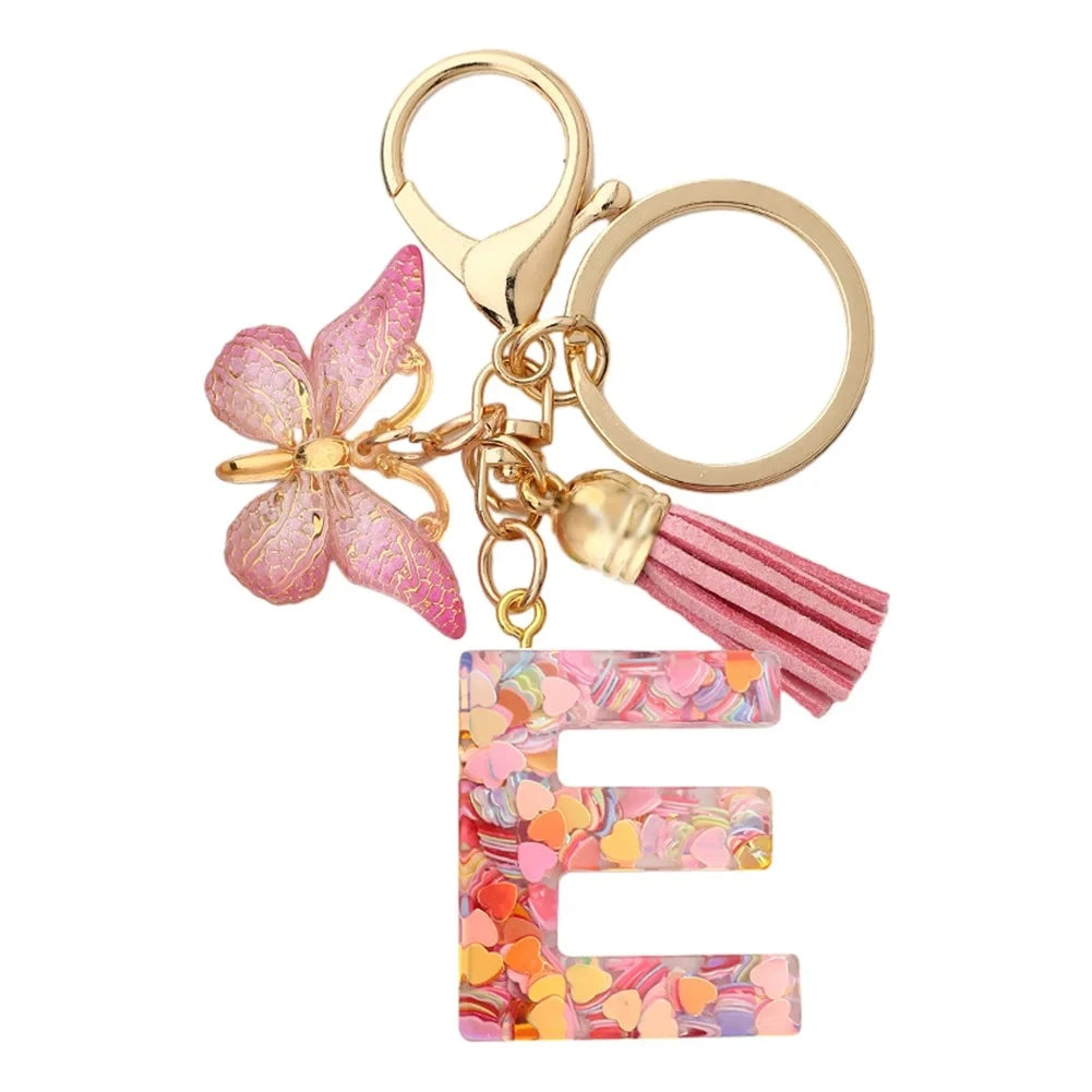 porte cle rose papillon lettre e
