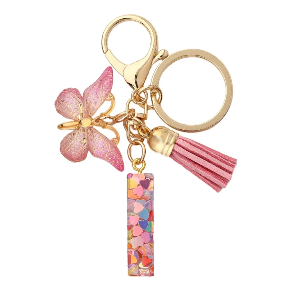 porte cle rose papillon lettre i