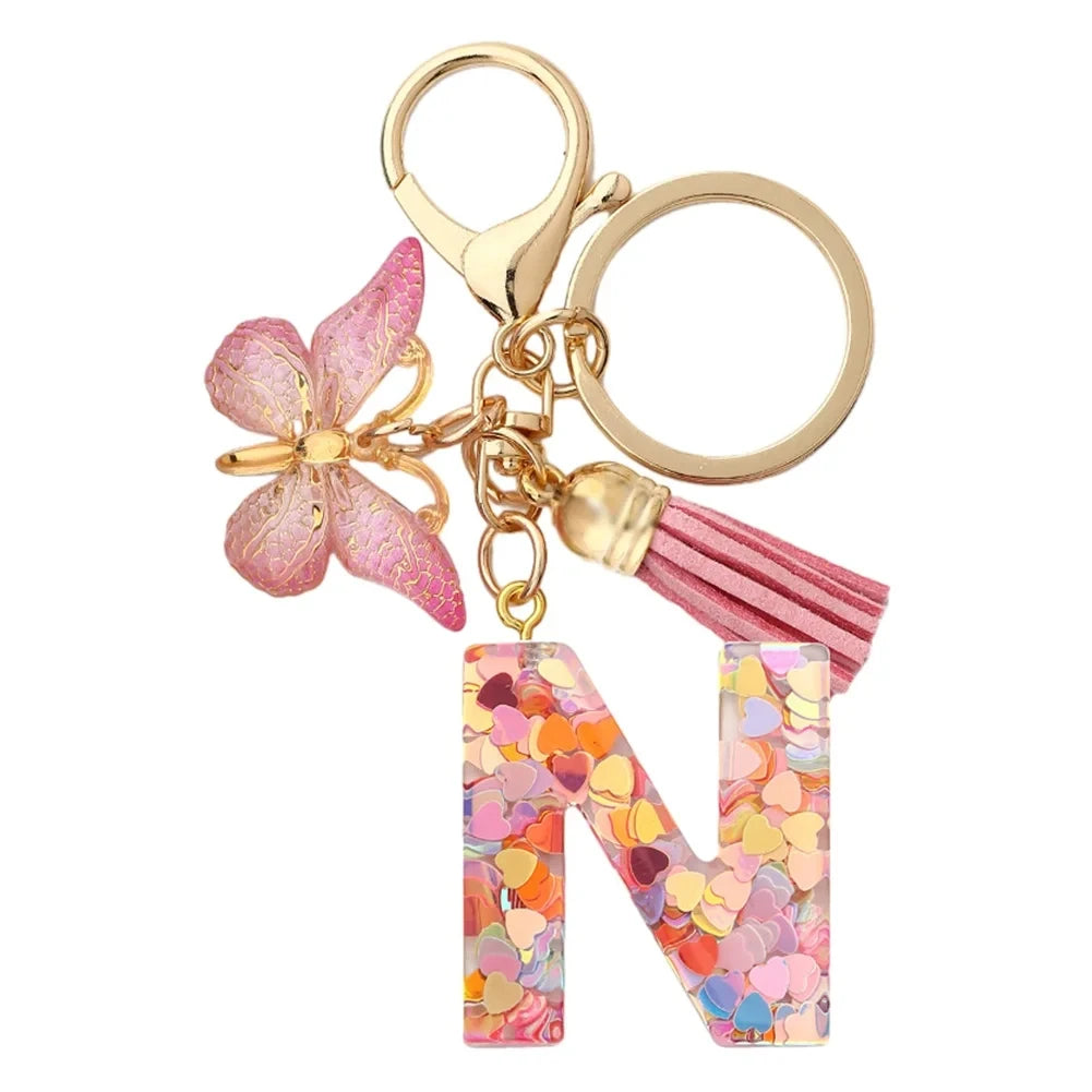 porte cle rose papillon lettre n
