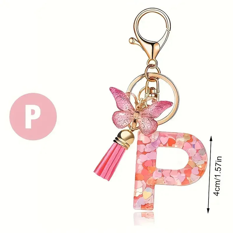 porte cle rose papillon lettre p dimension