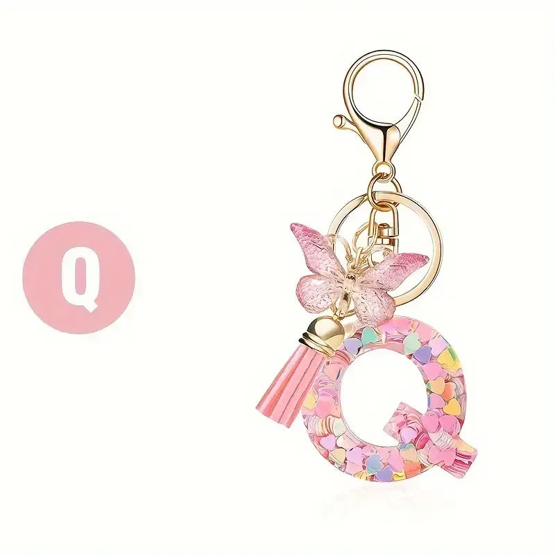 porte cle rose papillon lettre q