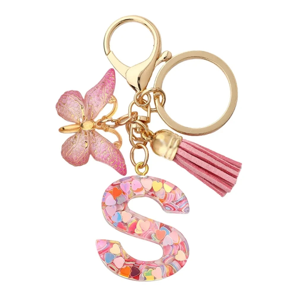 porte cle rose papillon lettre s