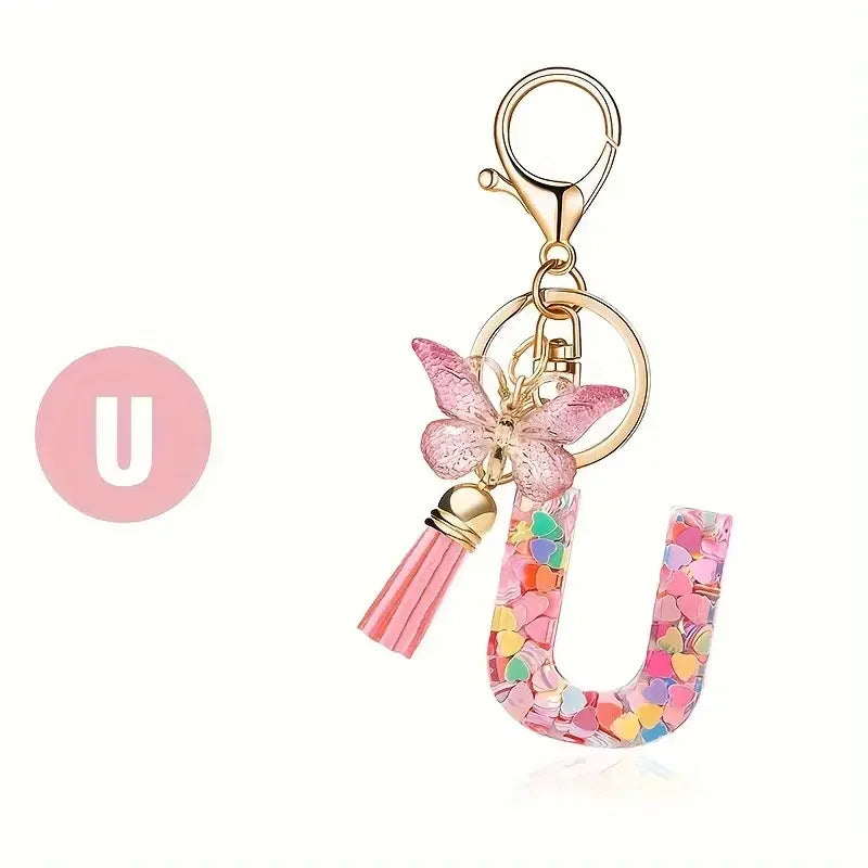 porte cle rose papillon lettre u