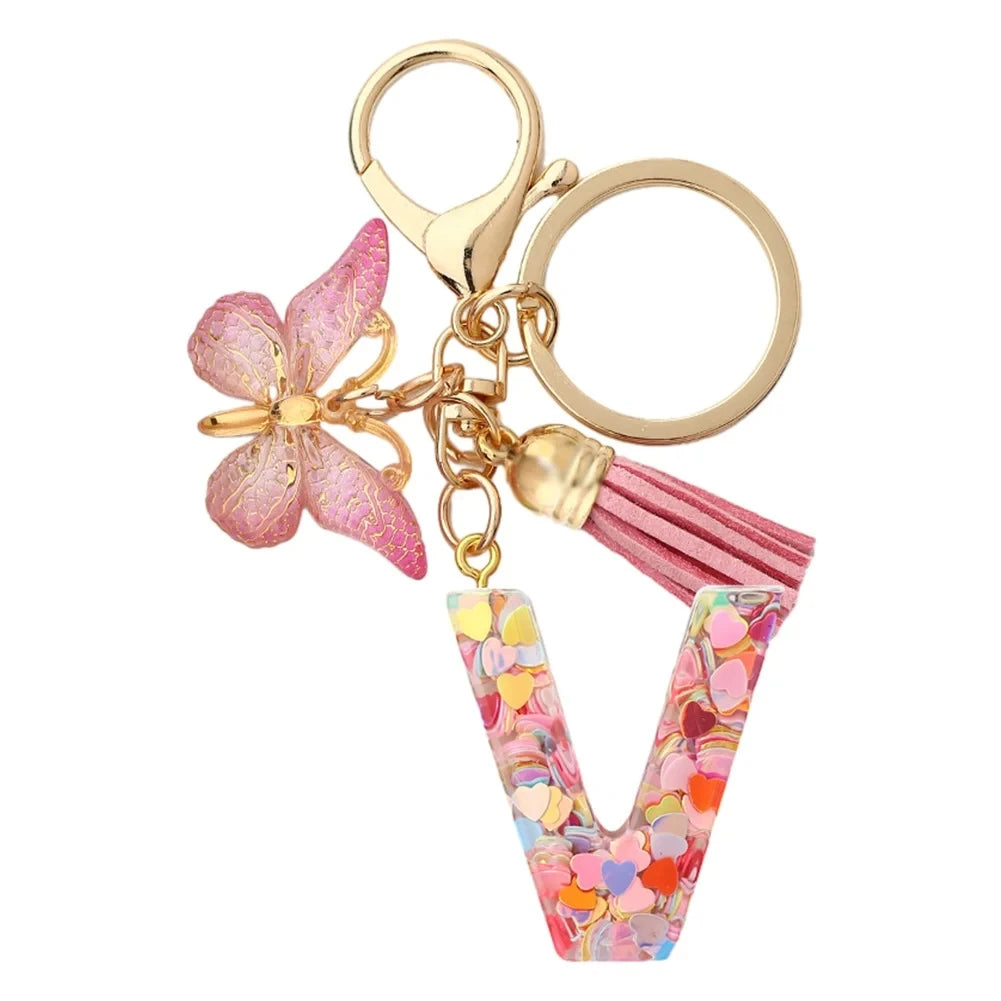 porte cle rose papillon lettre v