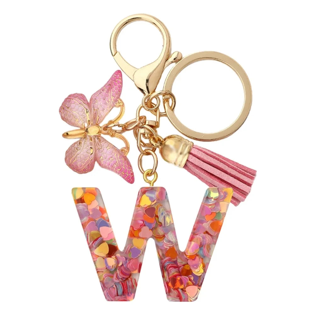 porte cle rose papillon lettre w