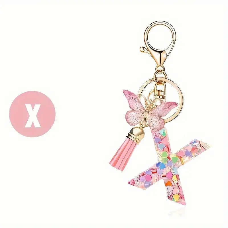 porte cle rose papillon lettre x