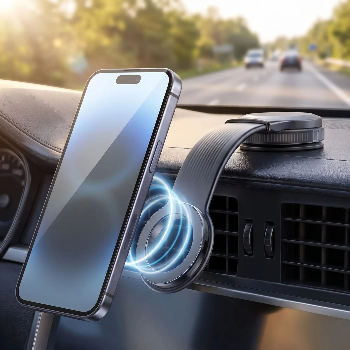 support telephone voiture magnetique design bras pliable